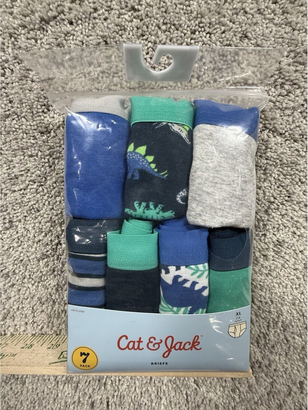 NWT Cat & Jack Boys Briefs 7 Pack Size XL 14 Dinosaur 100% Cotton Underwear